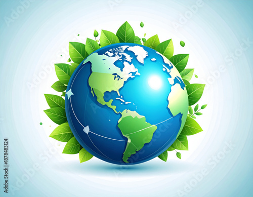 Earth Day Globe in Green Leaves