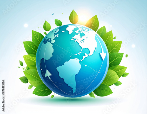 Earth Day Globe in Green Leaves