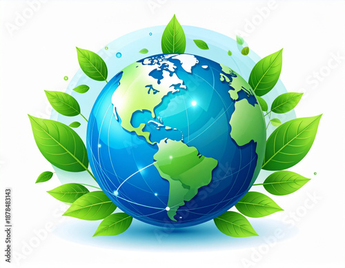 Earth Day Globe in Green Leaves