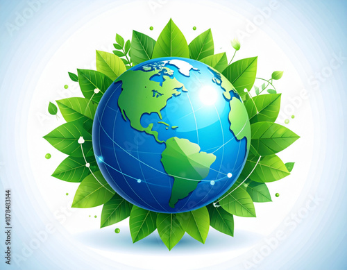 Earth Day Globe in Green Leaves