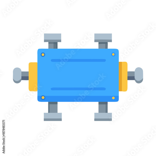 3d illustration of a blue and white blank sign for text featuring a sleek steel frame and business printer icon for office technology equipment