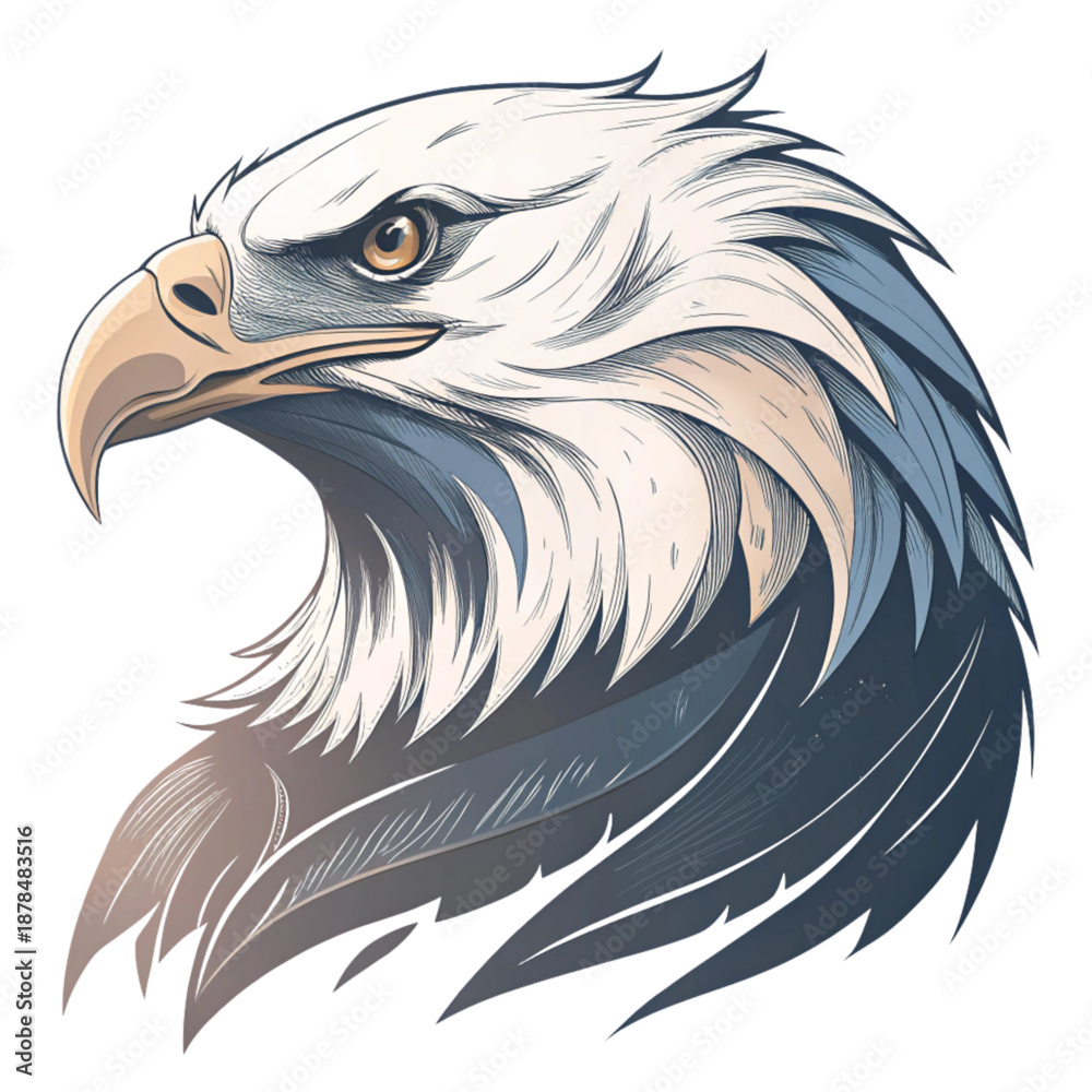 Fototapeta premium Majestic Eagle Head Portrait: Fierce Predator, Symbol of Freedom, Power, and America. Bold Illustration for Design & Branding.