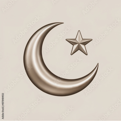 3D Crescent Moon and Star Icon