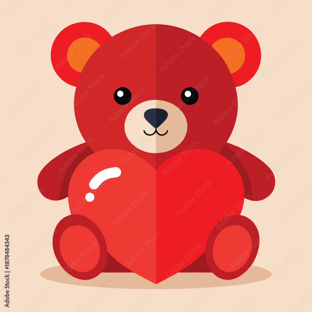 Fototapeta premium Red Teddy Bear Holding a Large Heart Graphic for Valentine's Day Gift and Romance Design