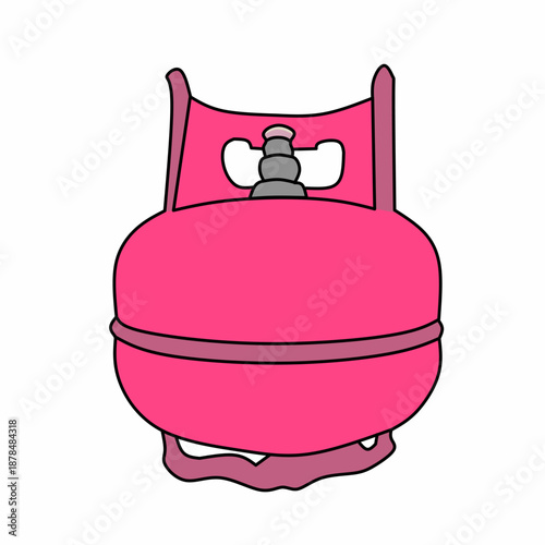 Pink gas cylinder vector illustration, propane tank icon isolated on white background, simple cartoon industrial container design perfect for energy, fuel, household, and safety graphics.