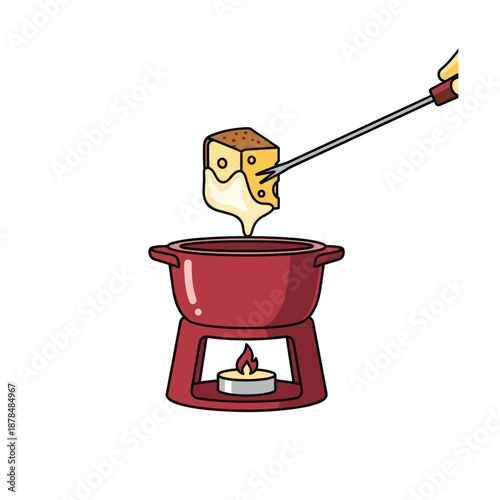 Cheese fondue with melting cheese on fork