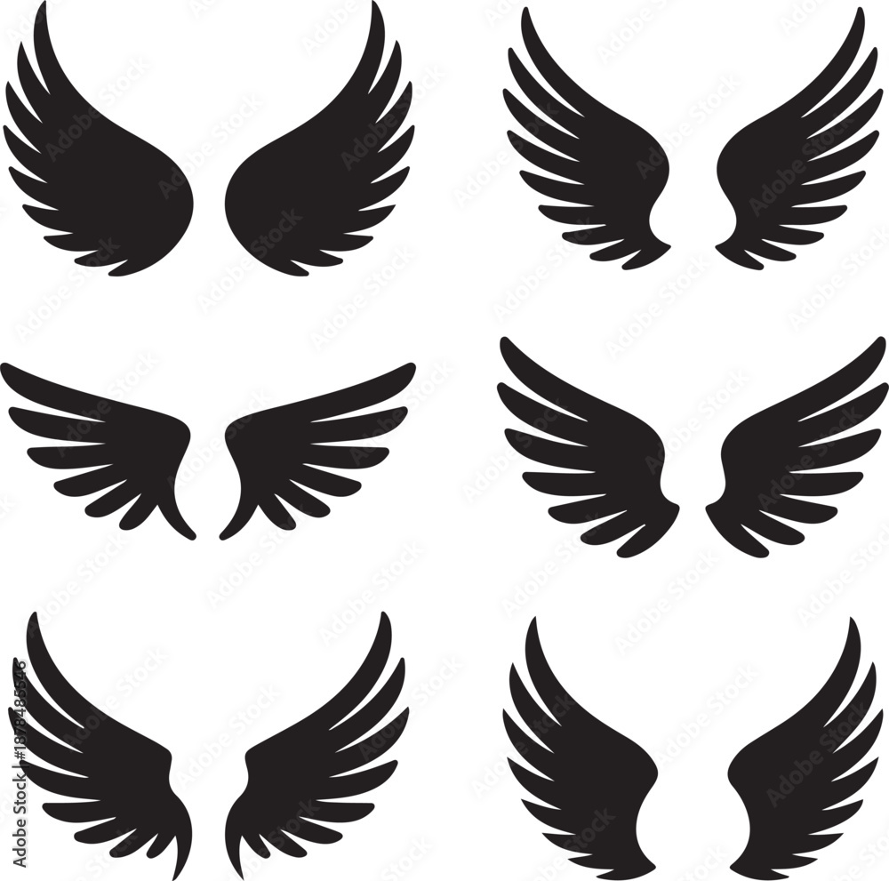 Fototapeta premium black wing silhouettes on white background