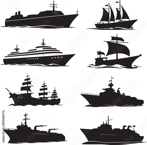 blacksilhouetteofvariousshipsandboatsonwater