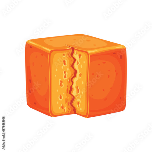 Vibrant orange cheese cube sliced in half