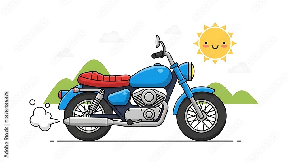 Obraz premium Blue motorcycle on sunny road trip.