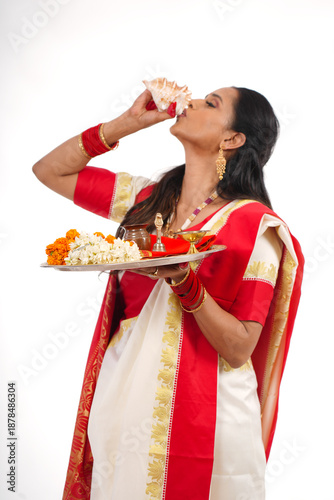 Young women celebrating durga pooja,Bengali Indian women 