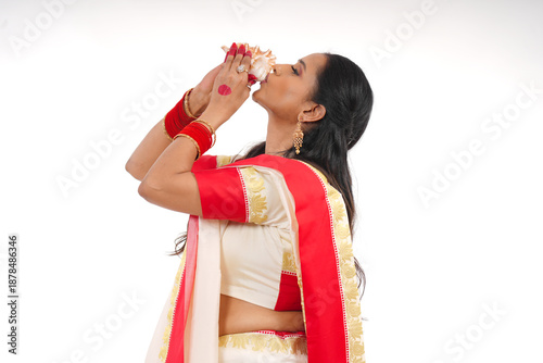 Young women celebrating durga pooja,Bengali Indian women 