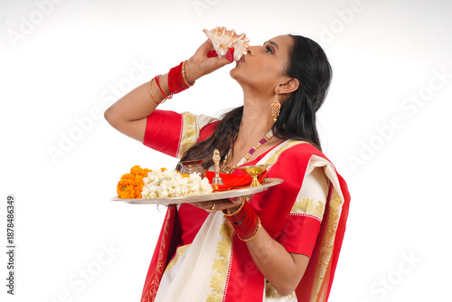 Young women celebrating durga pooja,Bengali Indian women 