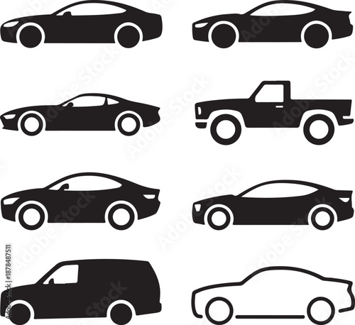 collection of various car types and models  silhouettes