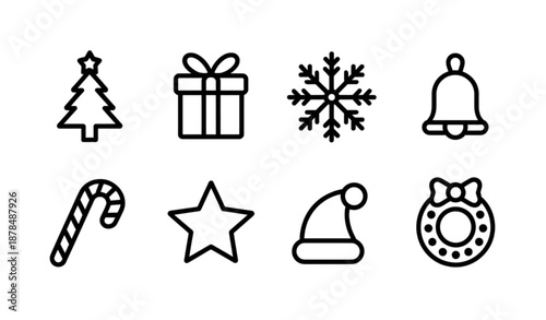 Festive Christmas and Holiday Vector Icon Set with Winter Celebration Symbols