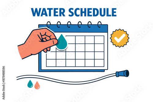 Irrigation planner with hand: water drop on schedule chart