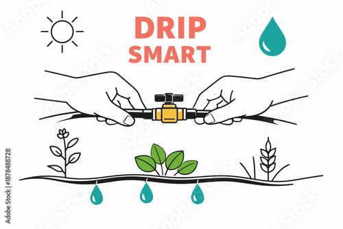 Drip smart irrigation system with hand control and plant illustration