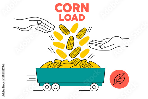Corn loading wagon with harvested cobs and kernels illustration