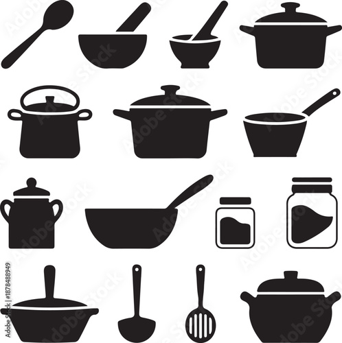 Kitchen utensils and cookware icons set