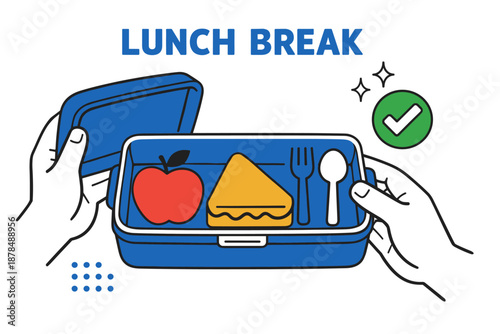 Lunch break: bento box with apple, pie slice, and utensils