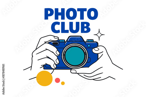 Photography club logo with blue camera and minimalist design elements
