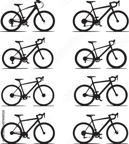 set of bicycle silhouettes in different positions