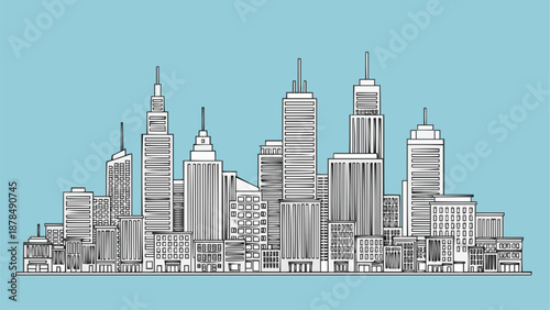 Modern City Skyline Illustration with Tall Buildings.