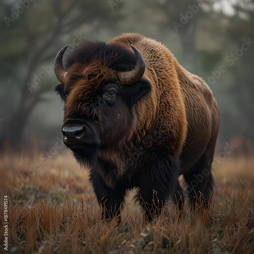 american bison in the field, buffalo in the field