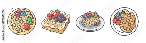 Delicious waffles with fresh berries and cream, a sweet breakfast treat