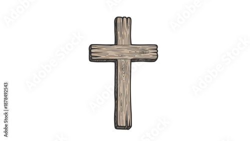 Rustic Wooden Cross Symbol, Christian Religious Icon with Textured Grain Detail