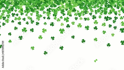Green Shamrocks Falling and Floating Down on a White Background