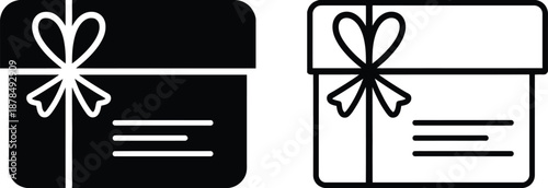 Gift Card and Voucher Icons Set with Ribbon and Heart Symbol