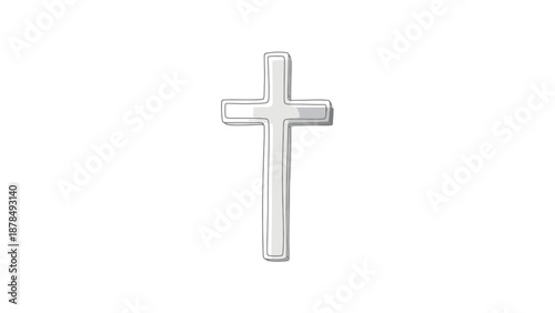 Simple Silver Cross Symbol Isolated on a White Background, Religious Iconography
