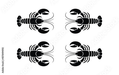 Symmetrical Lobster Silhouettes Collection Vector Art, Black Sea Creature Crustacean Icons for Seafood Design