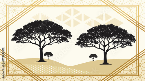 Elegant trees on a golden hill with geometric patterns