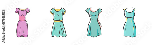 Assortment of four stylish midi dresses in pastel colors