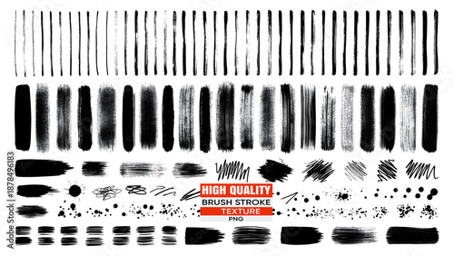 Set of black and white brush strokes and textures