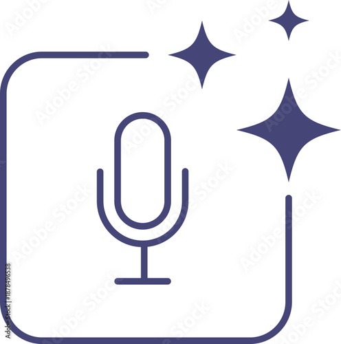AI audio icon with microphone. Artificial intelligence tools for voice generation, audio content creation and digital assistant software interface. 