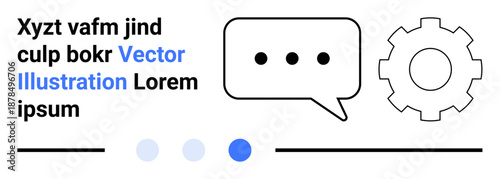Speech bubble with three dots, text placeholder, cogwheel, and progress dots. Ideal for communication, workflow, messaging, technology, simplicity automation and minimalistic design on a simple