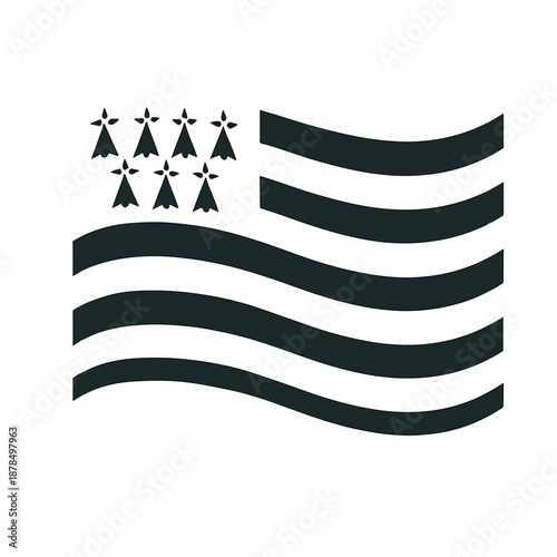 Brittany flag Gwenn ha du with ermine symbols, black and white regional flag of Bretagne France vector illustration icon