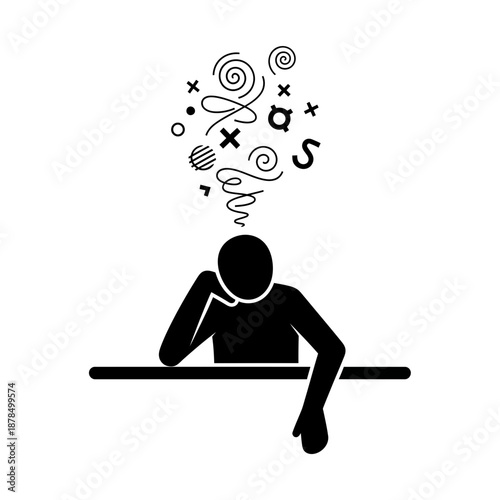 Person overwhelmed by chaotic thoughts and confusion