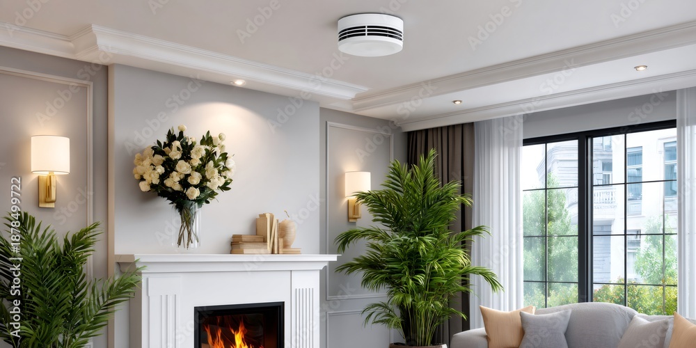 Fototapeta premium Smoke detector providing home safety in modern living room