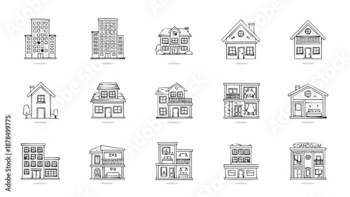 Collection of Hand Drawn House and Building Illustrations.