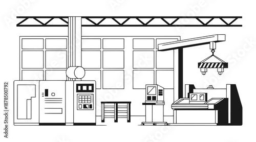 Industrial factory floor vector illustration showcasing machinery layout and manufacturing process