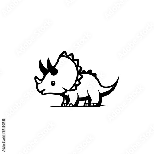 Triceratops. Triceratops simple black and white line art vector logo
