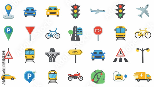 Collection of Transportation and Navigation Icons.