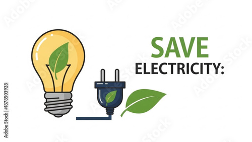Eco-friendly light bulb and plug with green leaves promoting energy saving