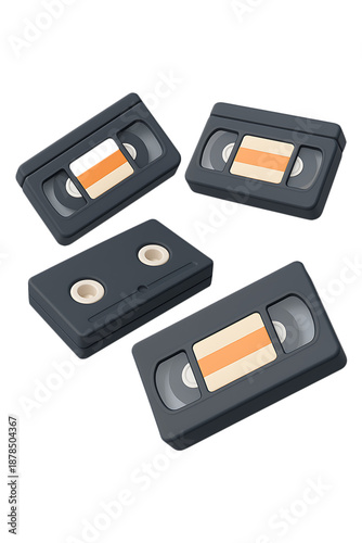 3d Set of old video cassettes, Retro Tapes, VHS Collection, Classic Cassettes, Vintage Video Set, High quality Realistic image.