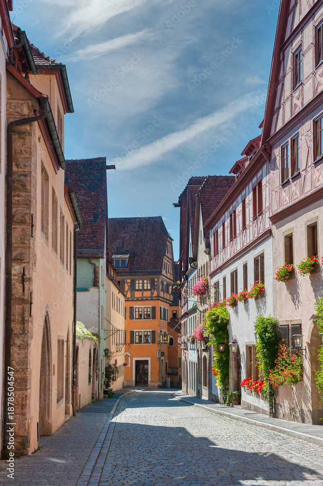 Obraz premium Rothenburg ob der Tauber is a town in the district of Ansbach in the federal state of Bavaria, Germany