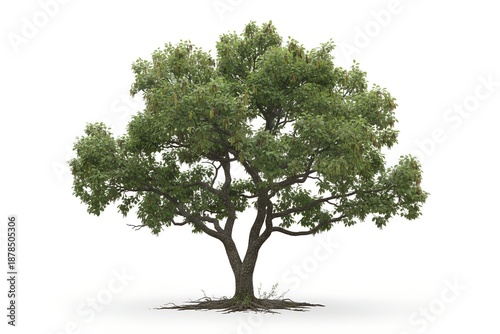 Realistic Alder Tree with Lush Green Foliage Isolated on Pure White Background